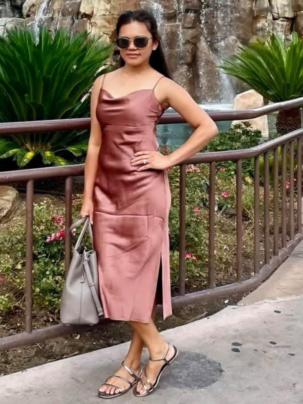 Express Satin Slip Midi Dress in Deep Brown
